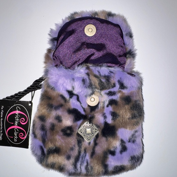NEW Fuzzy Purple Leopard Mini Crossbody Bag 💜 Faux Fur Y2K Vibe - Picture 3 of 8